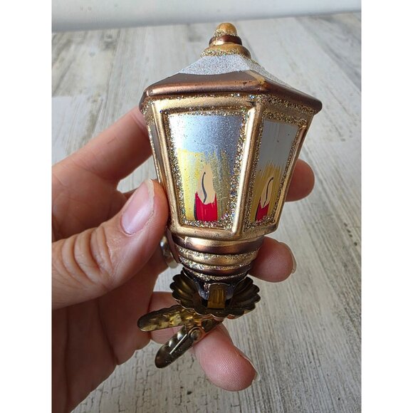 Radko Vintage lantern lamp clip glass glitter gold light Xmas tree - Picture 4 of 9